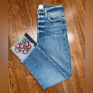 Alice + Olivia LA Fool Rush In Big Blooms Ankle Cropped Cuffed Jeans Sz 24